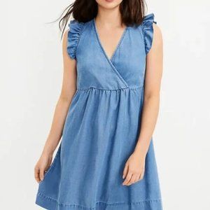 Ann Taylor Loft Linen Lightweight Chambray summer loose surplice dress Sz 4 6